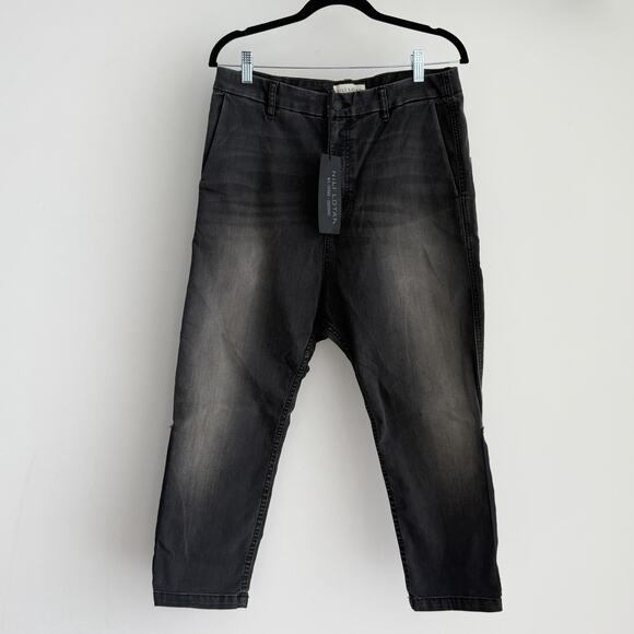 Nili Lotan Pants Womens 29 Gray Jackson Jean Drop Crotch Smoke Wash Baggy Crop - Picture 1 of 13